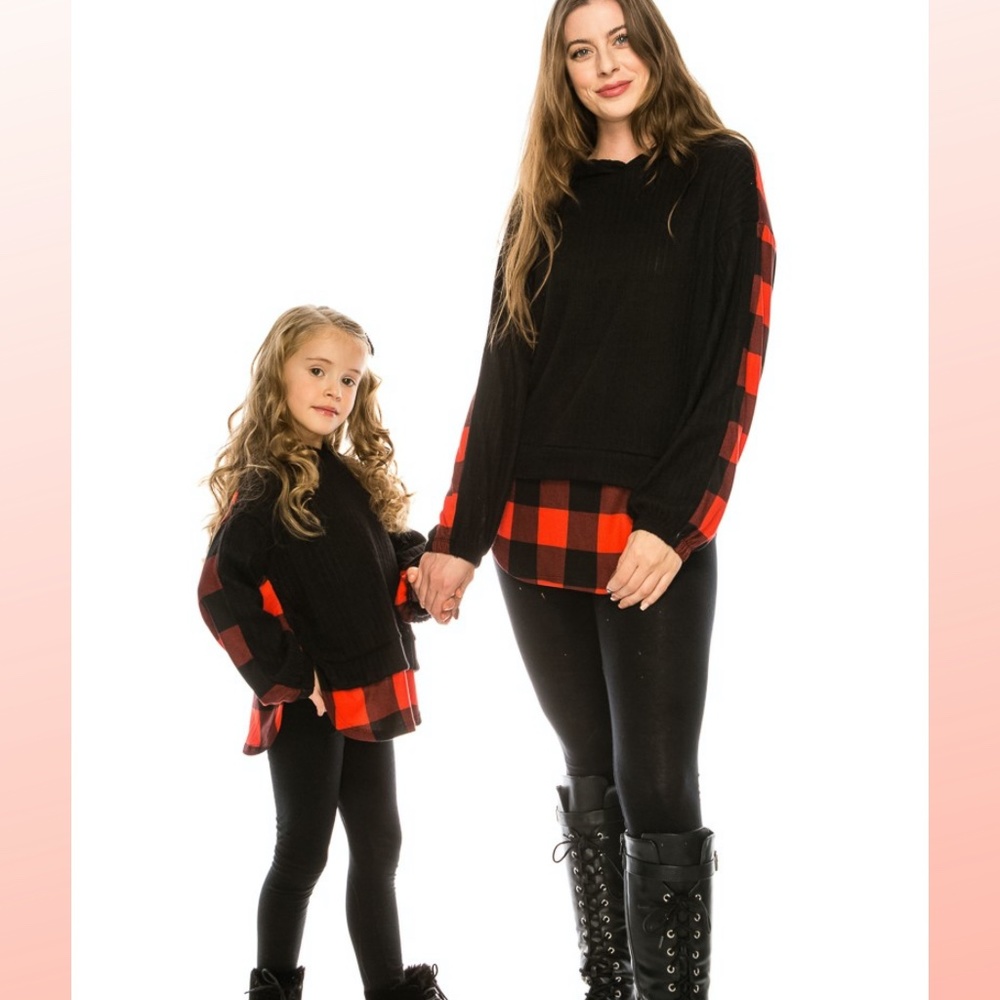 Woman, Sweater W/Plaid Contrast Hoodie,